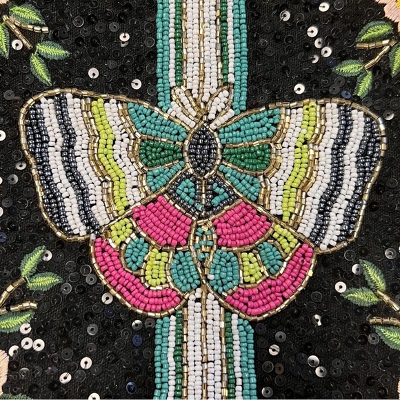 America Beyond Embellished Sequined Beaded Clutch Wristlet Butterfly Flowers - Picture 2 of 10